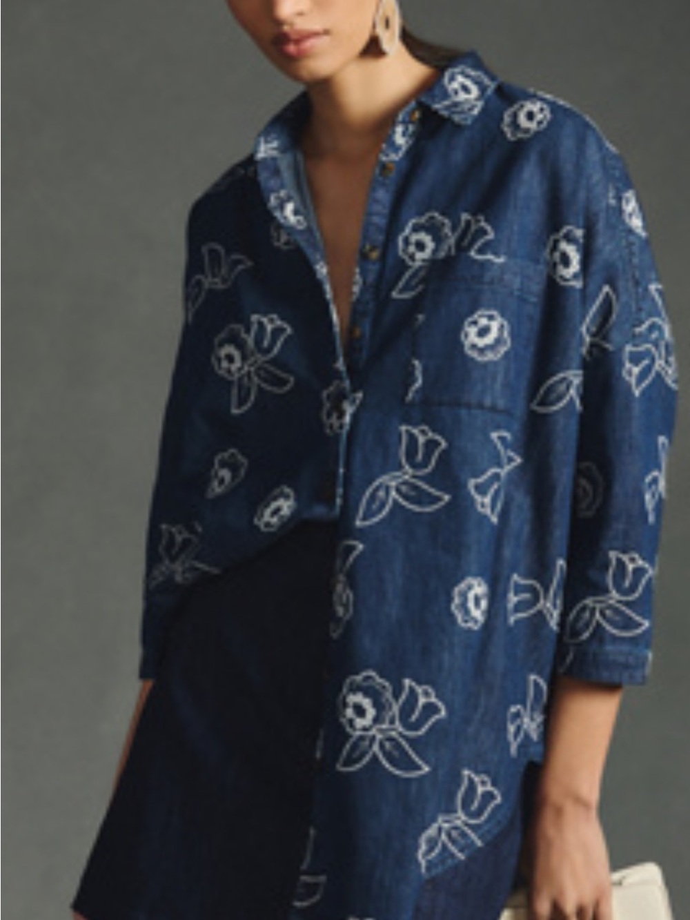 Maeve embroidered denim oversized top small petite